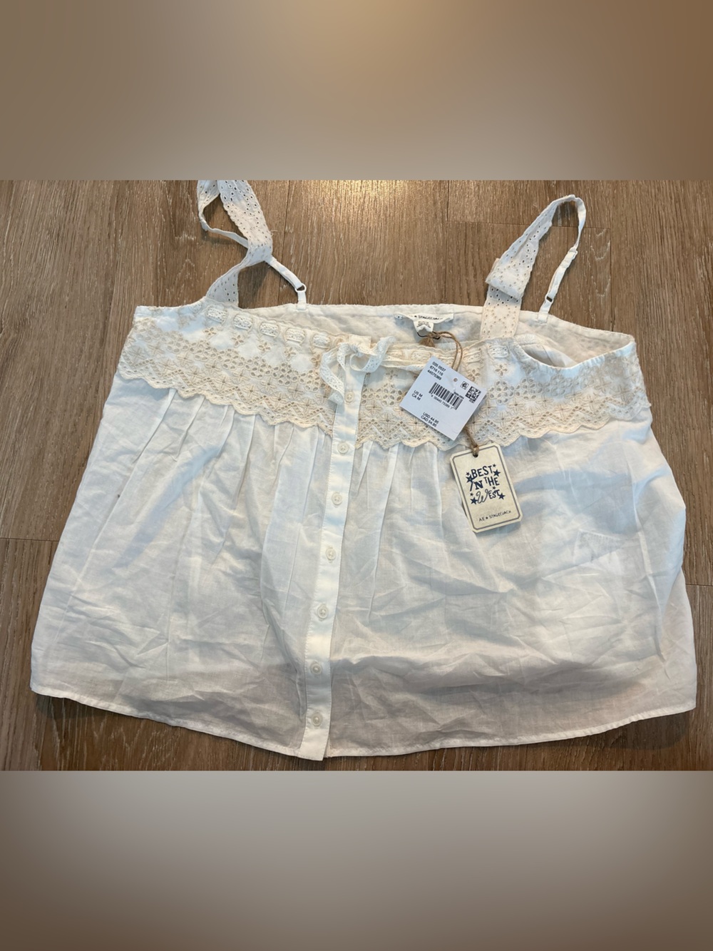 American Eagle Outfitters X Stagecoach White Lace-Trim Camisole